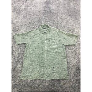 Firethorn Silver Shirt Mens Medium Green Argyle Silk Short Sleeve Hawaiian